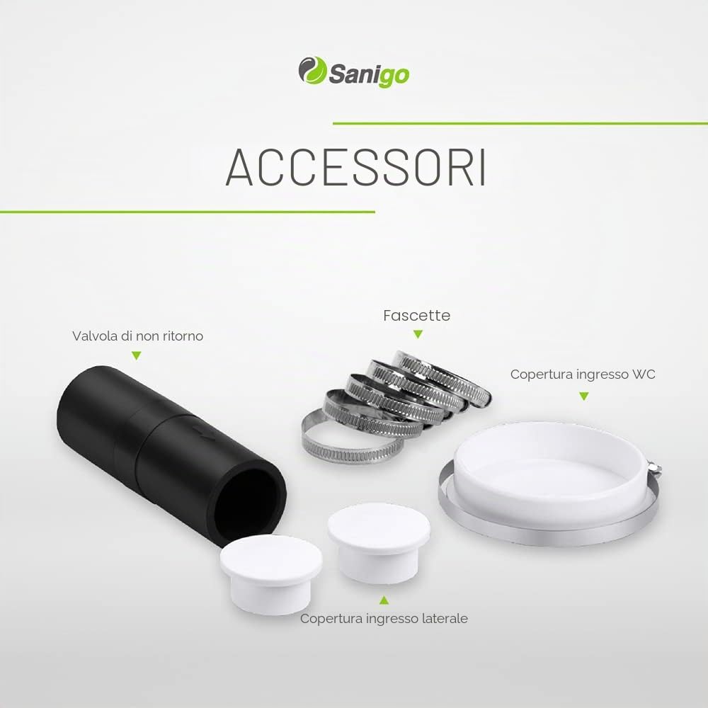 SANI600 Trituratore Sanitario Classico, Pompa Automatica in Acciaio Inox per Eliminare le Acque Reflue, Silenziosa, 3/1 ingressi per WC e lavabo, 600W, Bianco