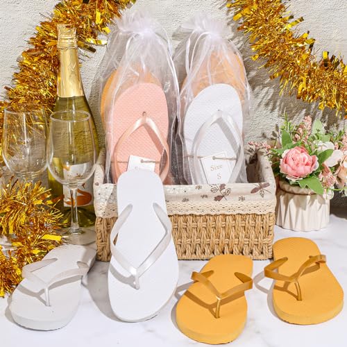Image of Unittype 48 Pairs Flip Flops Bulk for Wedding Guests Hotel Slippers with Size Cards and Bags for Wedding Beach Pool