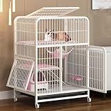 HUTALIM Jaula Gatos Robusto Transportin Gato Pequeño Hecho de Metal, Jaula Trampa para Gatos con Ruedas Universales Fácil de Mover 3 Colores 7 Tamaños(White,78 * 55 * 110cm)