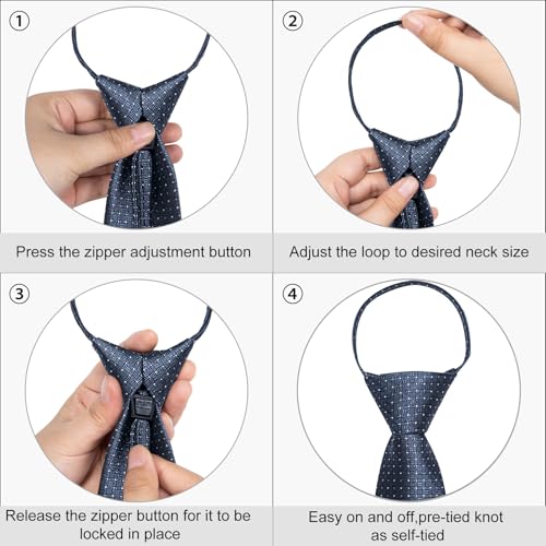 Image of DiBanGu Mens Zipper Tie Silk Pre-Tied Necktie with Gift Box | Jacquard Woven,Paisley Solid Plaid Pattern,6PCS with Pocket Square,Cufflinks and Lapel Pin,for Wedding Party Formal Business