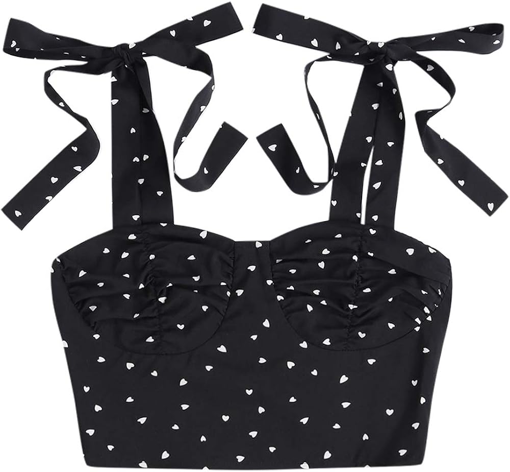 ZAFUL Women's Butterfly Crop Top Shoulder Tie Ruffle Cami Tank Top at  Women’s Clothing store