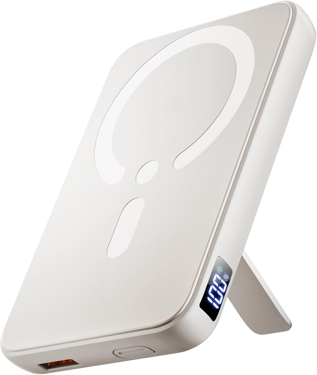 for Magsafe Portable Charger, 12000mAh Wireless Magnetic Power Bank with Stand& PD 20W Fast Charging, for Magsafe Battery Pack Compatible with iPhone 17/16/15/14/13 Series, Powerbank for Travel,Ivory