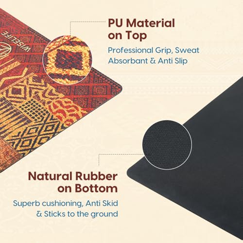 Image of Wiselife Microfiber & Natural Rubber Yoga Mat + Carry Strap | 5MM | Extra Large Extra Wide | Anti skid Anti slip for Yoga & Workout (Marrakesh)