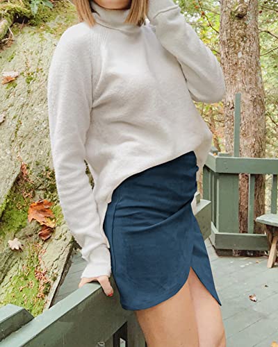 Image of MANGOPOP Women's Asymmetric Basic High Waist A-line Mini Pencil Skirt (A3 Navy Blue （Asymmetrical）, Medium)