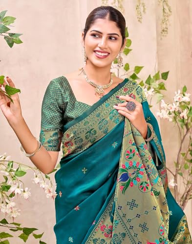 Image of SIRIL Women's Weaving Paithani Silk Saree With Unstitched Blouse Piece
