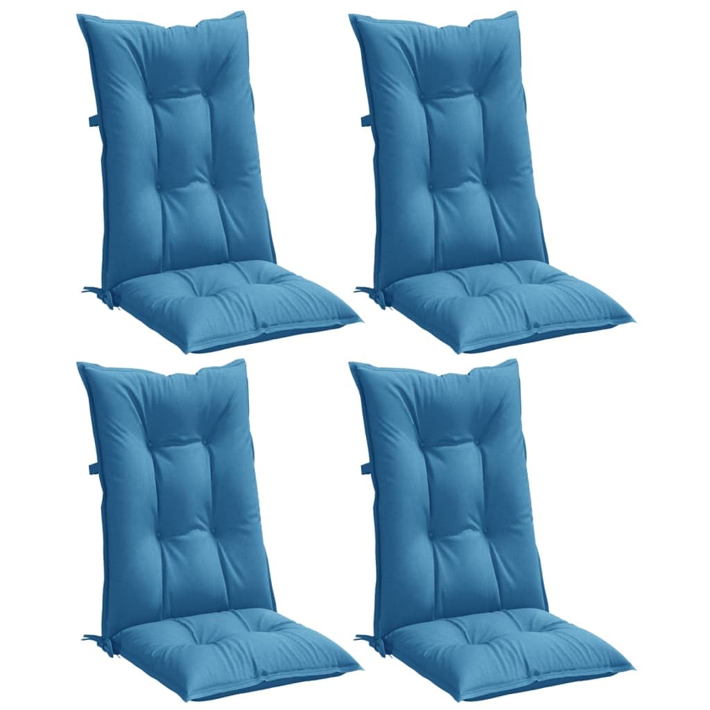 4er Set Hochlehner-Auflagen Melange Blau 120x50x7 cm, Bequeme Polsterauflagen aus Stoff für Gartenstühle und Hochlehner, weiche Stuhlkissen mit Befestigungsbändern