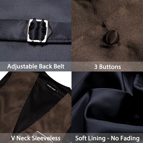 Image of Barry.Wang Vest for Men Business /Leisure Dress Suit Vests V-neck 2 Pockets Wedding Party Tuxedo Satin Waistcoat