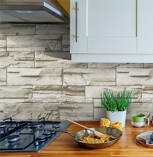 Hopepak 17.7" X197''Brick Stone Wallpaper Peel And Stick Faux Stone Brick Self Adhesive Wall Paper Waterproof Removable Brick Contact Paper For Living Room Bedroom Fireplace Kitchen Backsplash #TOP2