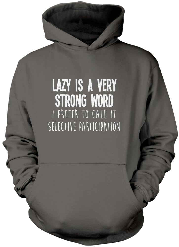 Hotscamp Boys Heather Grey Lazy Is A Very Strong Word Unisex Hoodie - Grey Medium