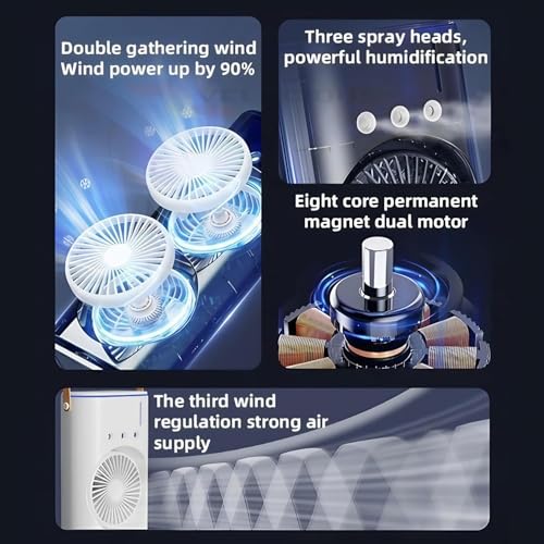 Image of Portable Air Cooler Dual Fan with Remote Control | Large Water Tank With Mist Humidifier | Type-C Rechargeable | 3-Speed Desk Air Cooler with Colourful RGB Light | 120 Rotate Airflow