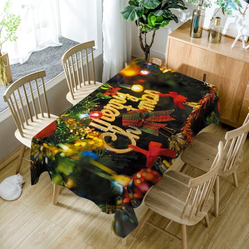 Mantel Antimanchas Navidad Dorada Y Verde Mantel Mesa Rectangular Poliéster Manteles de Mesa Impermeable Lavable Manteles Antimanchas para Casa Comedor Cocina Fiesta(100x140cm)