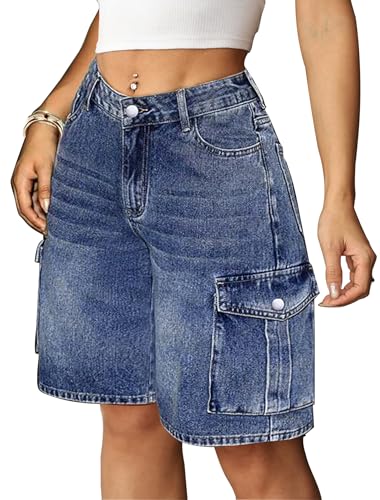 Eddoyee Baggy Bermuda Cargo Jorts for Women Y2K Long Knee