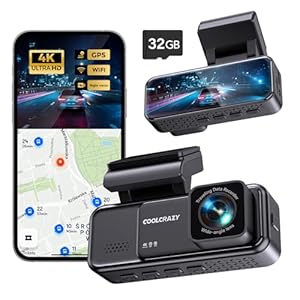 COOLCRAZY 4K Dash Cam Front, Built-in WiFi GPS, Dash Camera for Cars, 3.2″ IPS Screen Dashcam with App Control, Free 32G Card, 170Â°Wide Angle, 24H Parking Mode, WDR, Night Vision, G-Sensor