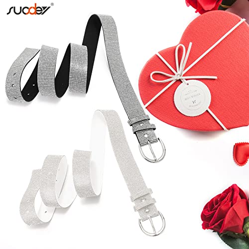 Suosdey Soft Women Rhinestone Belt Bling Studded Leather Belt For Jeans Dresses #TOP3