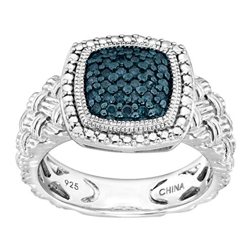 1/4 ct Blue Diamond Braided Cushion Ring in Sterling Silver, Size 6