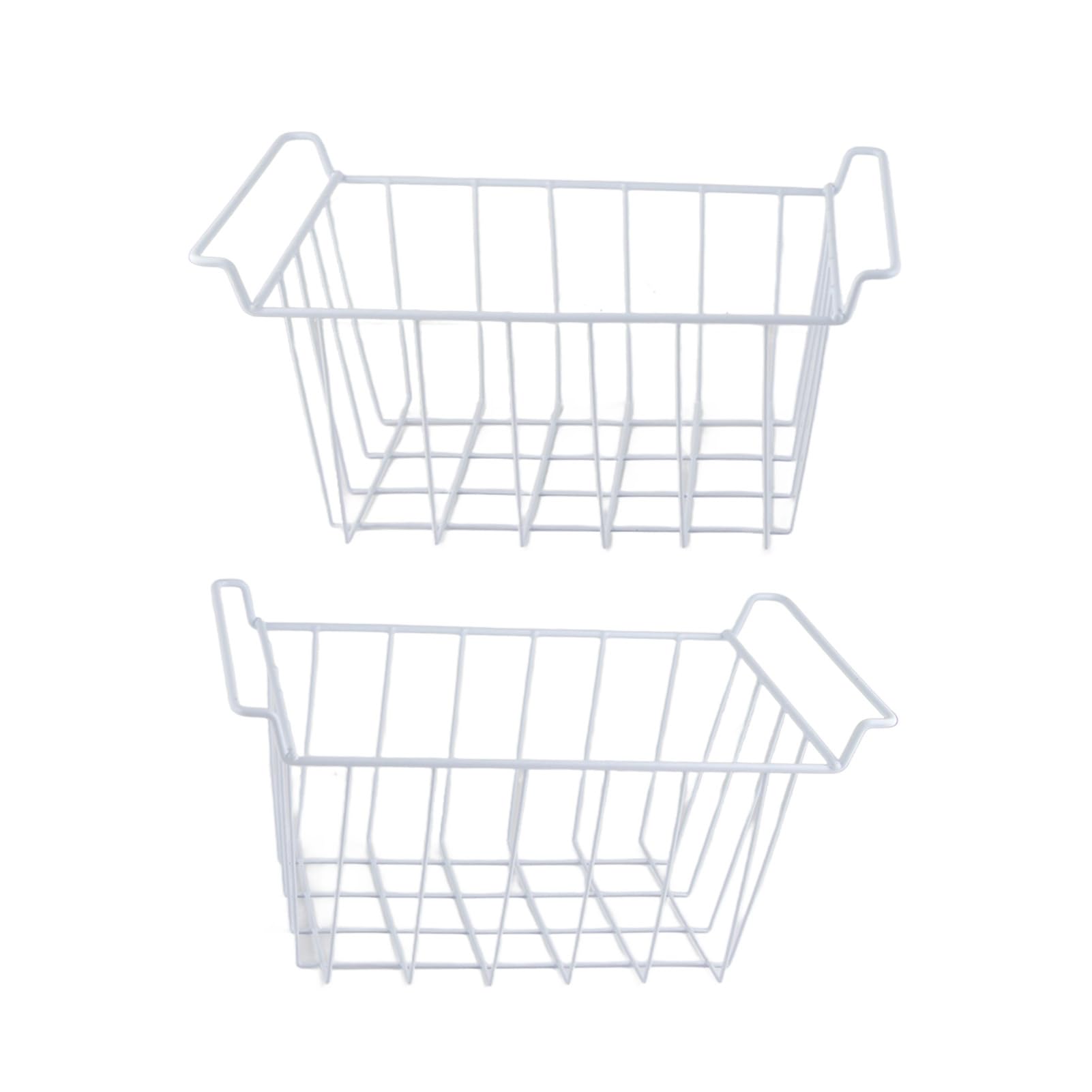 Cryfokt Panier Organisateur pour congélateur, 2pcs Refrigerator Metal Bins, Grands paniers de Rangement en Fil métallique avec poignées, Bacs de Rangement en métal pour (39x20x20cm /