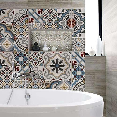RE-COVERTILES - Adesivi per Piastrelle Bagno e Cucina 24 Pz 10x10 cm - PS00171 Decorazione murale in PVC impermeabile mattonelle mosaico stile cementine Azulejos