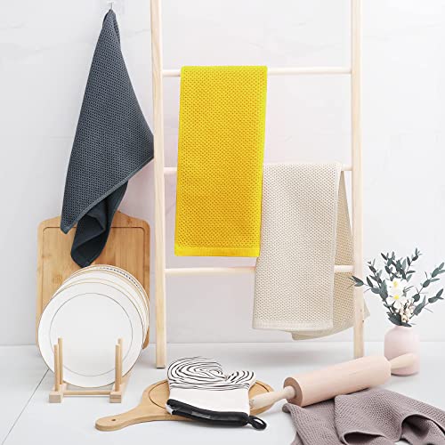 Image of Homaxy 100% Cotton Waffle Weave Kitchen Dish Towels, Ultra Soft Absorbent Quick Drying Cleaning Towel, 13 x 28 Inches, 4-Pack, Yellow