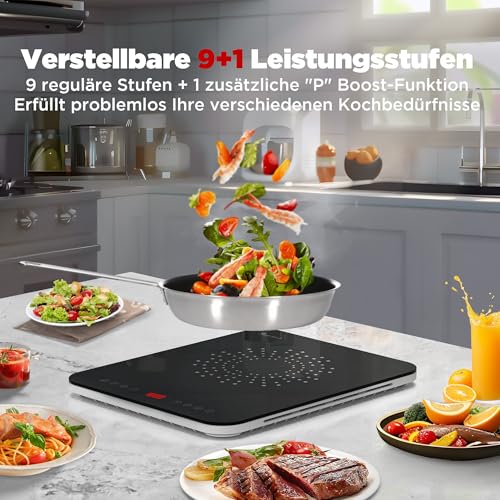 Induktionskochplatte, Induktionskochfeld 1 Platte, 23 mm Ultradünn, Zwei Lüfter, 2100W Induktionsplatte mit Multi-Sicherheitsschutz, 10 Heizstufen, Timer-Funktion, Kindersicherung – Bild 6