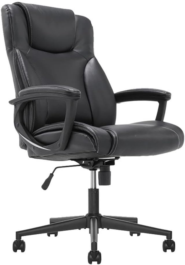 BOWERY HILL Faux Leather Modern Swivel Executive Office Desk Chair, Height Adjustable Upholstered Rolling Chair for Meeting Room, Comfortable Computer Chair for Home Office and Study Room, Black