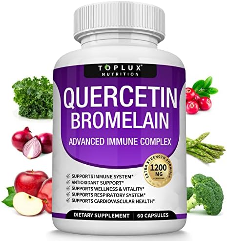 Toplux Quercetin with Bromelain 1200 mg - Advanced Immune Support Supplement, Supports Antioxidant, Immune System, for Men Women, 60 Capsules