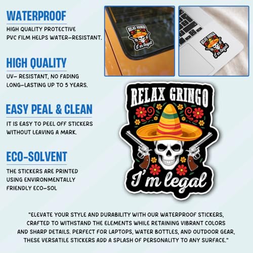 Image of 3Pcs Relax Gringo Im Legal Sticker, Relax Gringo I'm Legal Sticker for Car, Relax Gringo Calcomanias De Mexico Funny Immigrant Calcomanias Mexico Mexican Cactus Stickers for Truck Car Helmet (N6)