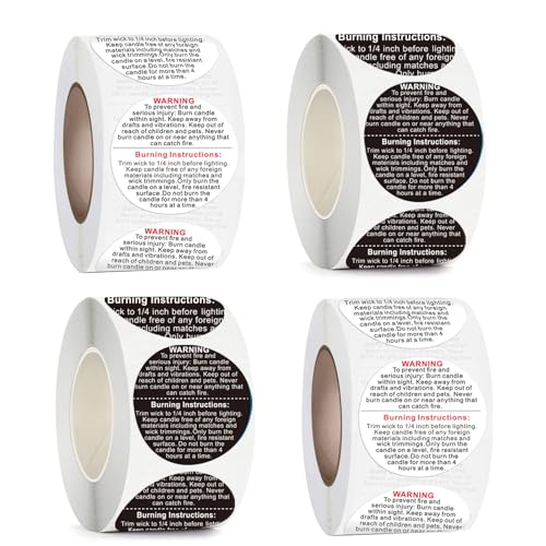 Baiinjiene 2000 Pcs Candle Warning Labels Black & White Self-Adhesive Candle Safety Stickers Waterproof & Oil-Proof Candle Jar Container Labels for Candle Making DIY (1 inch)