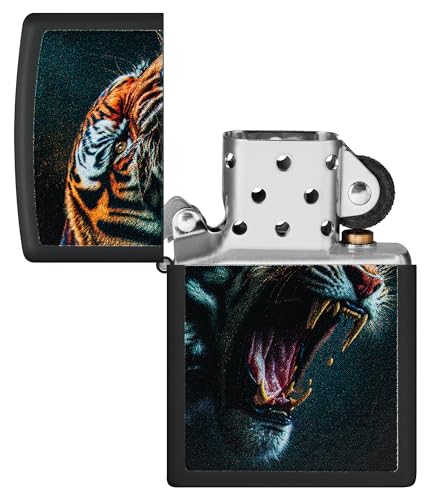 Image of Zippo Tiger Roar Design Black Matte,Windproof Pocket Fuel Refillable Lighter, BIS Certified