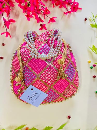 Image of BYRA Women Multi Color Thread Silk Potli Bag for Gift Purpose