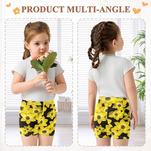 Joisal Vibrant Yellow Flowers Black Girls Biker Shorts Toddlers 4t Under Dress Shorts Print Cotton Baby Summer4