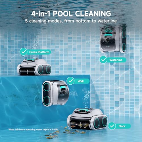 Image of WYBOT C1 Robotic Pool Vacuum for Inground Pools, Cordless Above Ground Pool Cleaner 4-in-1 Wall & Waterline Cleaning Up to 1,615sq.ft, 152mins Runtime Smart Navigation & App Support, Grey with White
