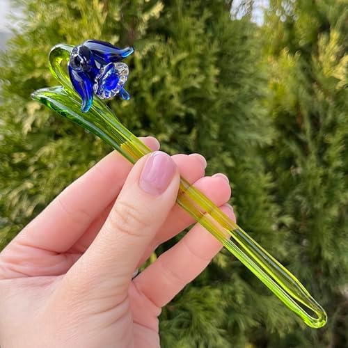 Blue Bell Flower Figurine - Hand-Blown Murano-Style Sculpture