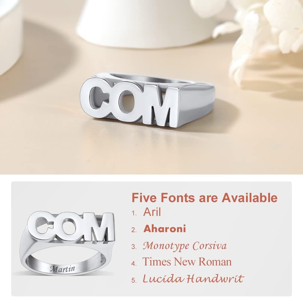 Custom4U Personalized Name Ring Unisex Custom Block Letter/Name/Initial/Year/Word Rings,Stainless Steel/Gold/Black Customzied Nameplate Ring for Women Men (Gift Box)