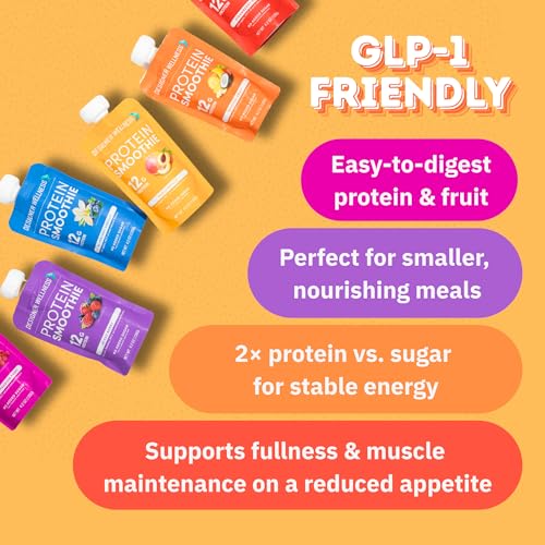 Designer Wellness Protein Smoothie, Real Fruit, 12g Protein, Low Carb, Zero Added Sugar, Gluten-Free, Non-GMO, No Artificial Colors or Flavors, Mix Variety, 12 Count