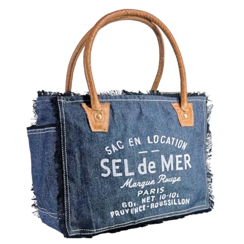 Bolso tote de lona reciclada y cuero 10X13 pulgadas miniatura 1