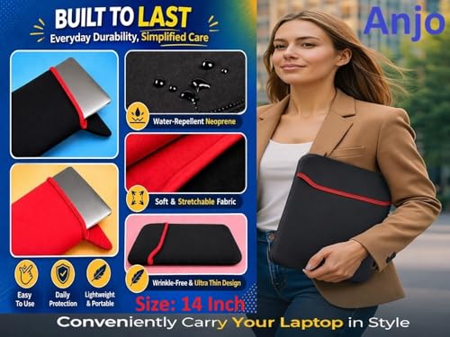 Image of Anjo 7 in 1 Combo Of 14 Inch & 16:10 Display Aspect Ratios Laptop Screen Protector, KeySkin, Body Lamination Trackpad & Lid (Transparent), Laptop Sleeve Multipurpose, OTG Type C & micro.