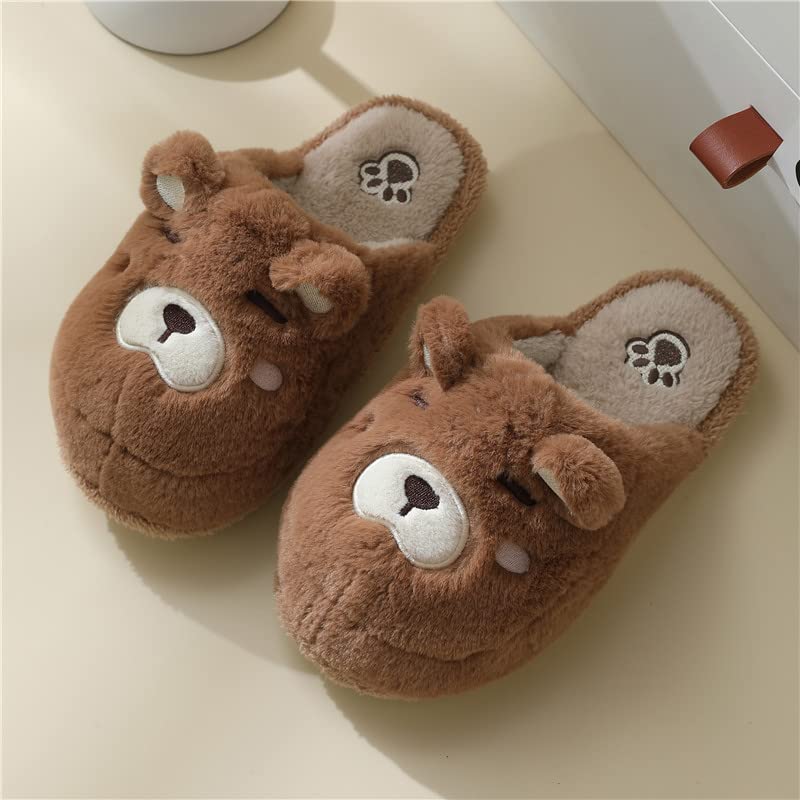 Animal Cotton Bear Slippers - Cartoon Plush Indoor/Outdoor Couples Shoes for Autumn and Winter2
