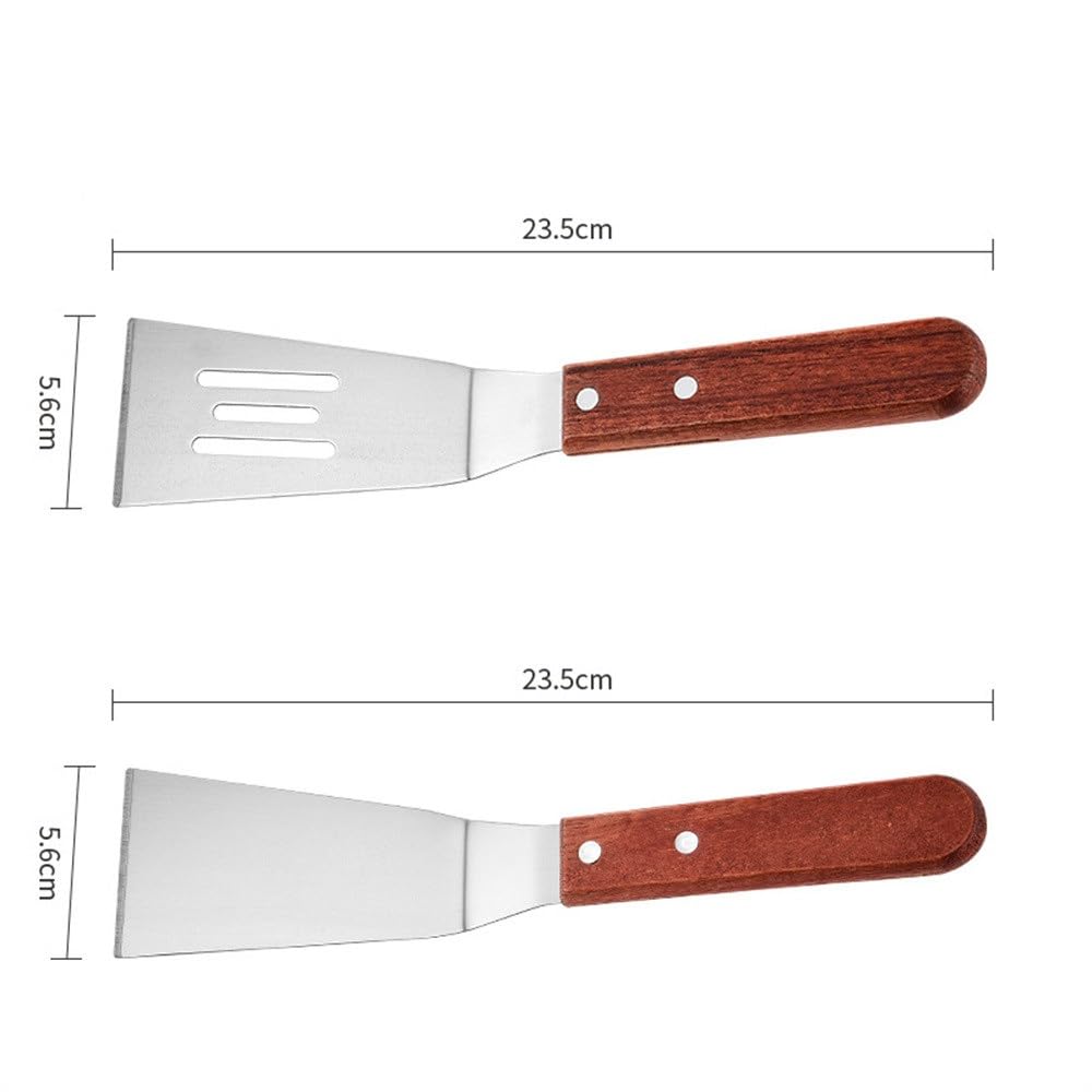 Łopatka do grilla Drewniana rączka Łopatka do steków ze stali nierdzewnej do gotowania BBQ 2 szt