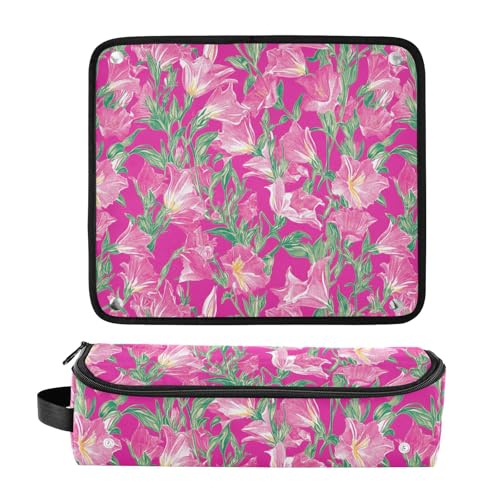 Bolsa de viaje para herramientas de cabello resistente al calor, Rosa Retro con estampado de campanillas, gran capacidad para planchas, rizadores y alisadores. miniatura 3