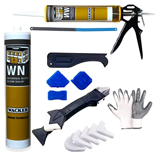 Image of Buildingshop.in Wacker Crack Seal Agent Transparent Liquid (10.1 oz Tube) For Waterproofing Windows, Aquarium, Tiles, Kitchen Also For Bonding Gel Gun (Combo Pack)