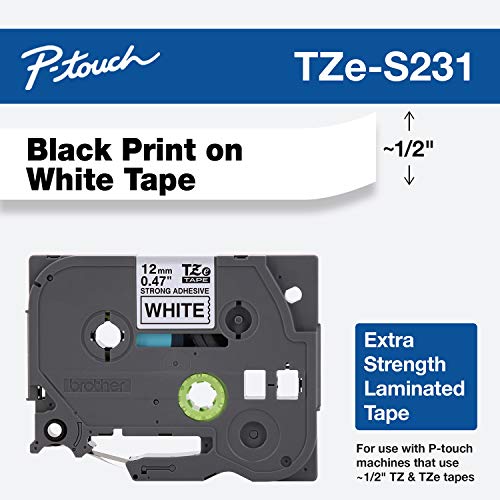 Brother Genuine P-touch TZE-S231 Label Tape, 1/2" (0.47") Extra Strength Adhesive Laminated P-touch
