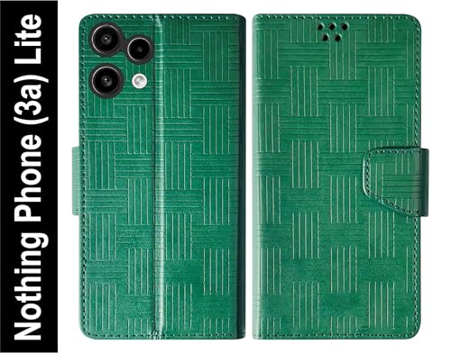 Image of SBMS Flip Cover for Nothing Phone (3a) Lite Back Cover Case with Magnatic Closure | Genuine Leather Finish | Inbuilt Stand | Card & Money Pocket | Wallet Style Flip Back Case Cover (Mat Green)