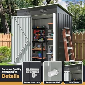 Polar Aurora 5 x 3 FT Outdoor Storage Shed Metal Garden Shed with Updated Frame Structure Tool Sheds for Backyard Garden Patio Lawn Black