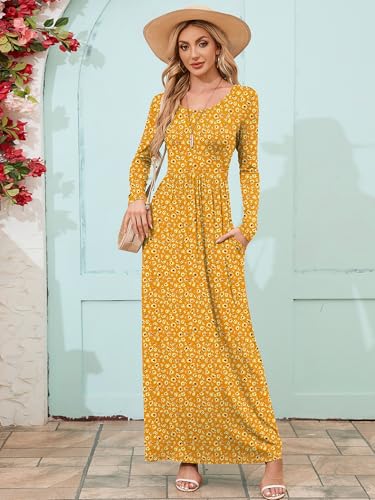 Image of DEARCASE Women's Maxi Dress Long Sleeve Crewneck Empire Waist Long Dresses