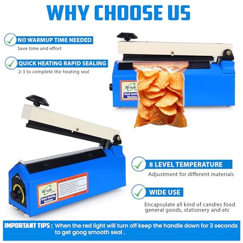 Image of Sealing Machine for Food Packets 8 Inch-200 MM | 1 Year Warranty | Packet Sealer Machine, Pouch Packing Machine, Poly Bag Sealing Machine, Full Customer Support By Hi-Tech Impulse