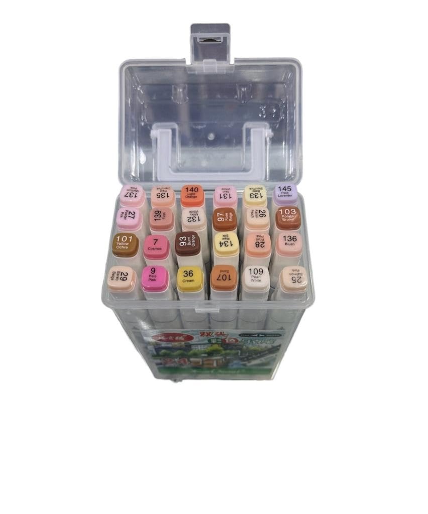 Skin Tone Alcohol Markers Brush Tip - Double Tipped Skin Color Markers for Artist Adults Coloring Illustration - 24 Portrait Skin Colors