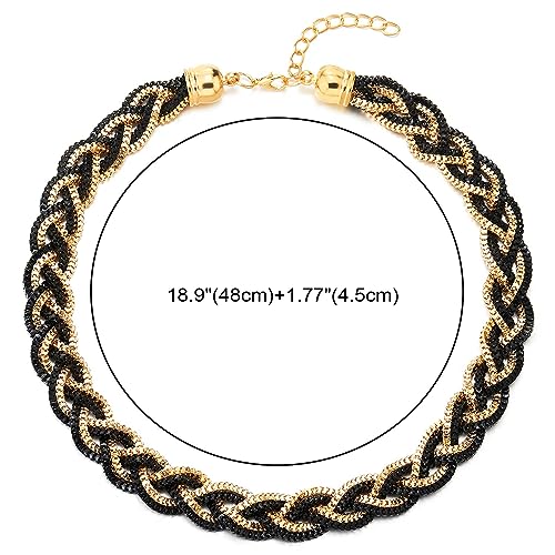 COOLSTEELANDBEYOND Statement Necklace, Braided Hollow Box Chain Cable Bib Choker Collar, Dress Prom4