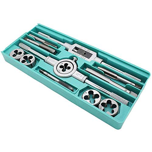 12pcs Threading Tap & Die Set M6-M12,Metric Sizes,Tap & Dies With Tap Wrench & Round Die Handle Complete Set