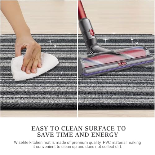 Image of Luxe Home Cuba PVC Door Mats Loop Utillity Anti Fatigue - Stripe Blue - Cushioned, Non Slip, Washable - Indoor Outdoor Mats for Home, Kitchen, Garage More (51x99 cm)