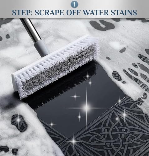 Image of 2 in 1 Bathroom Cleaning Brush with Wiper, Long Handle Floor Scrubber Brush with Water Wiper Blade, Heavy Duty Tile & Floor Cleaning Brush, Multipurpose Bathroom Kitchen Floor Cleaner Tool